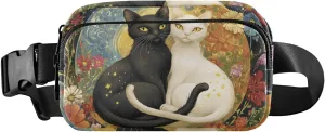 Floral Cats Fanny Pack Water Resistant Waist Pack Sling Bag Purse for Women Men Travel Hiking