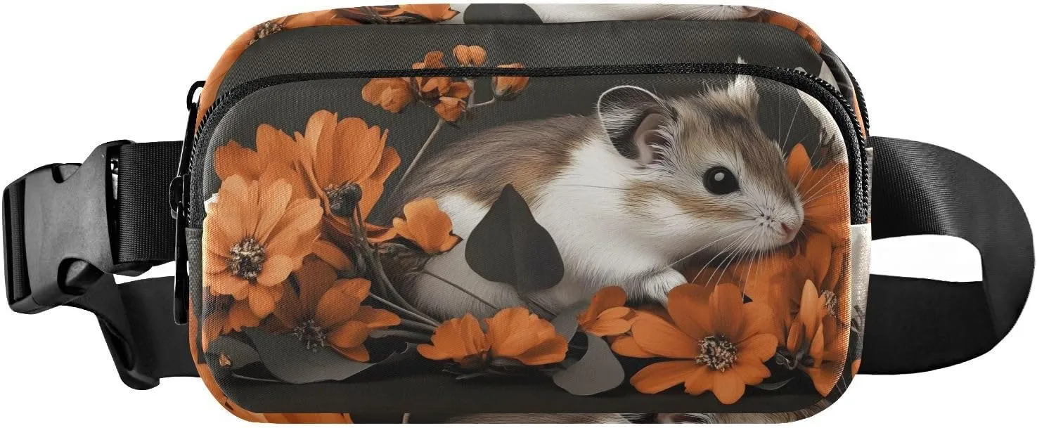Floral Mouse Fanny Pack Water Resistant, Women Men Waist Pack Sling Bag Purse for Travel Hiking