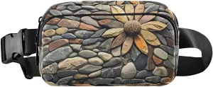 Floral Pebble Fanny Pack Water Resistant, Women Men Waist Pack Sling Bag Purse for Travel Hiking