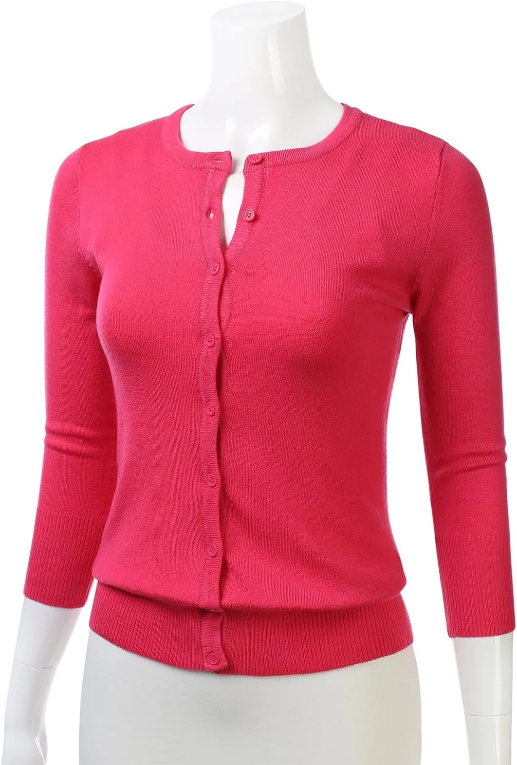 FLORIA Women's Button Down 3/4 Sleeve Crew Neck Knit Cardigan Sweater (S-3X)