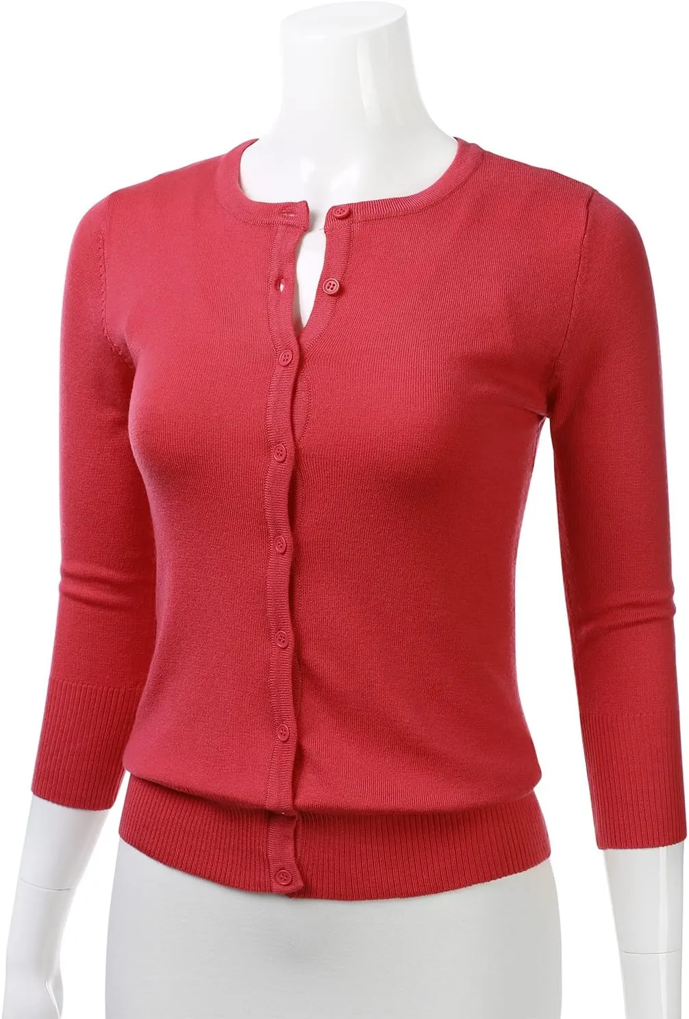 FLORIA Women's Button Down 3/4 Sleeve Crew Neck Knit Cardigan Sweater (S-3X)