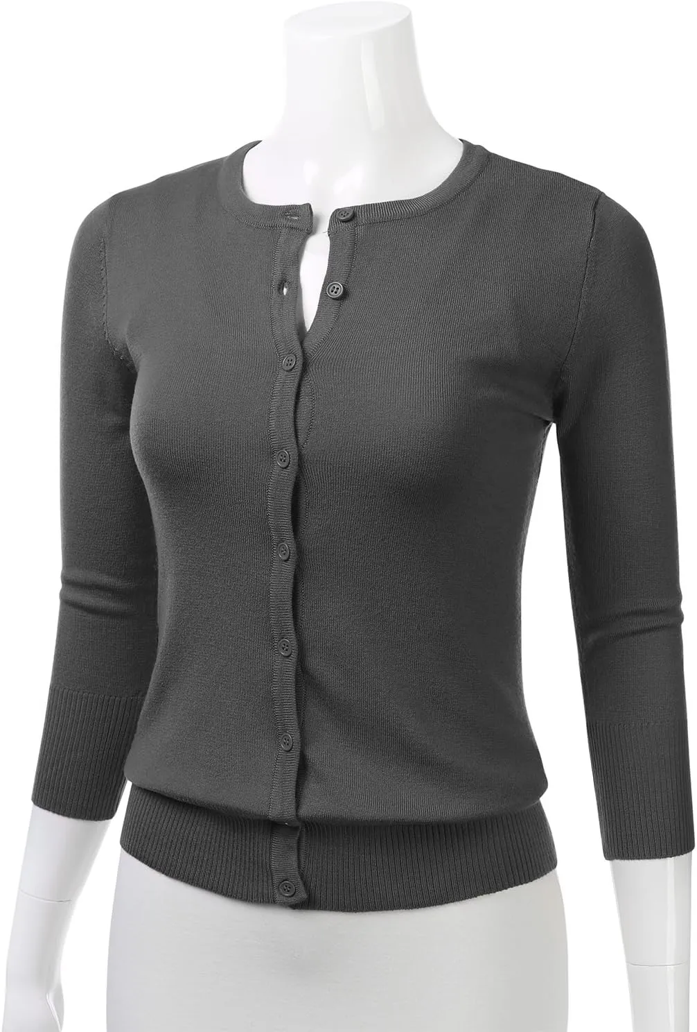 FLORIA Women's Button Down 3/4 Sleeve Crew Neck Knit Cardigan Sweater (S-3X)