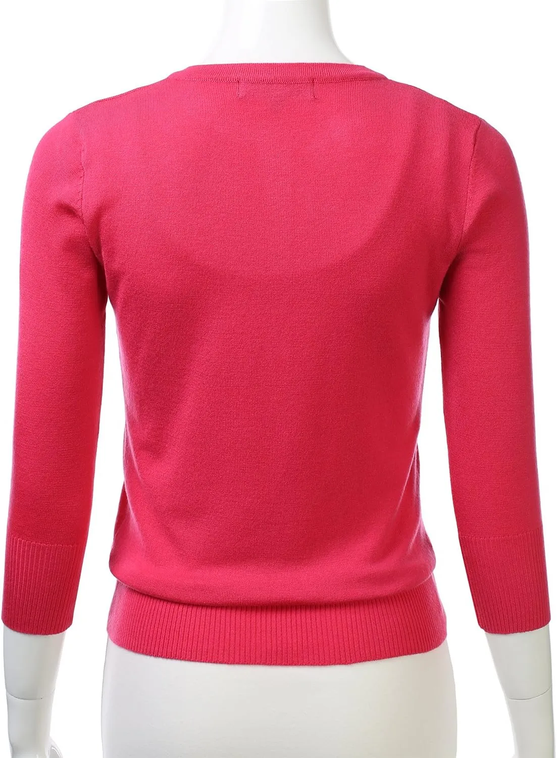 FLORIA Women's Button Down 3/4 Sleeve Crew Neck Knit Cardigan Sweater (S-3X)