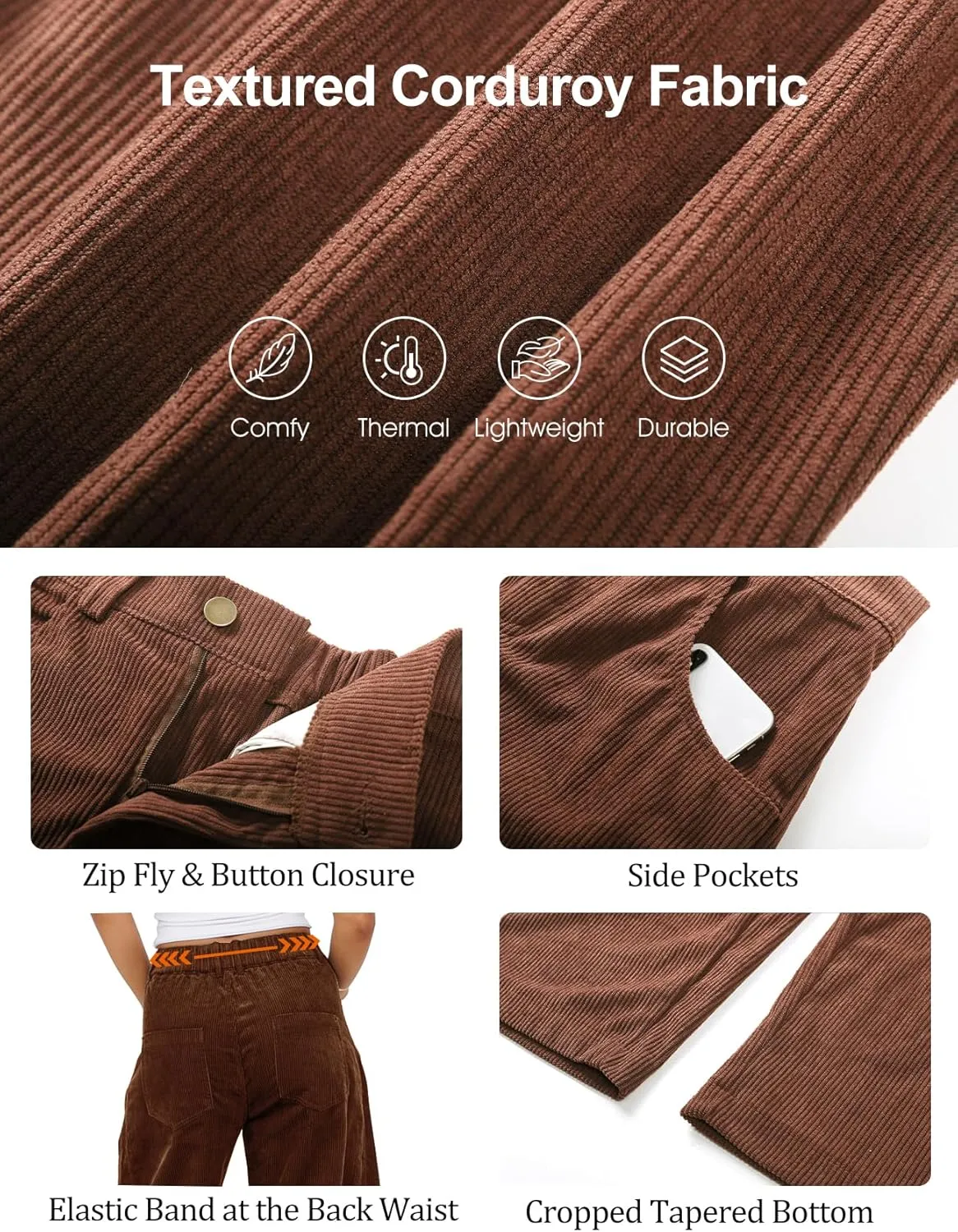 Flygo Womens Corduroy Pants Mid Rise Corduroy Barrel Pants Wide Leg Elastic Waist Cord Pants Casual Baggy Trousers