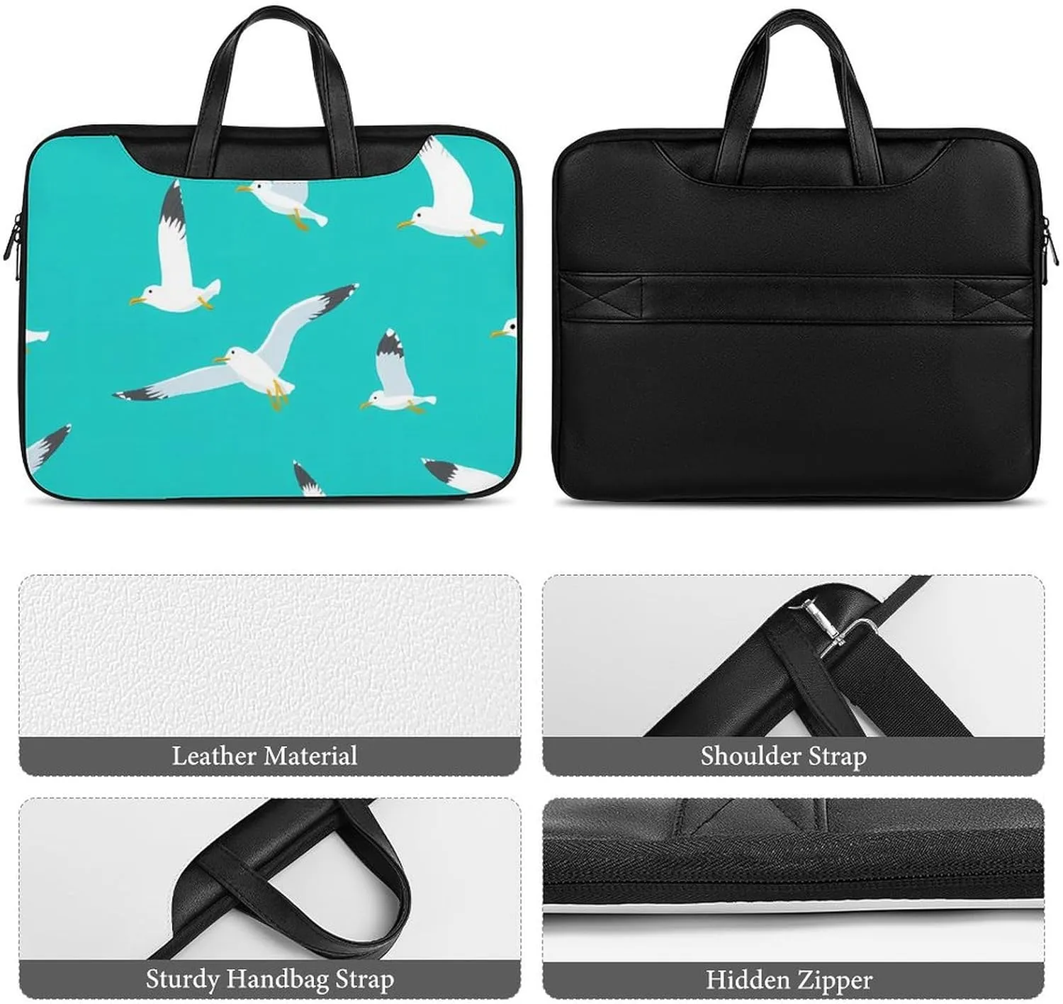Flying Seagulls Leather Bag Laptop Case Slim Water Resistant Computer Bags with Handle Briefcase for Work