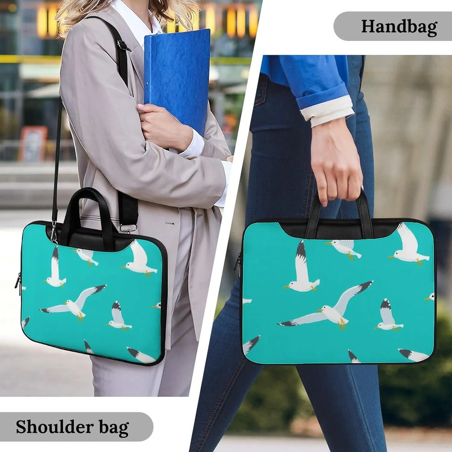 Flying Seagulls Leather Bag Laptop Case Slim Water Resistant Computer Bags with Handle Briefcase for Work