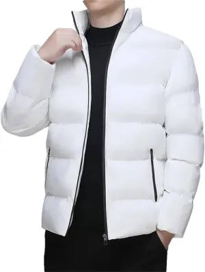 Fnfmrfmr Men Solid Stand Collar Puffer Jackets Long Sleeve Zipper Warm Cotton Padded Parkas Coat