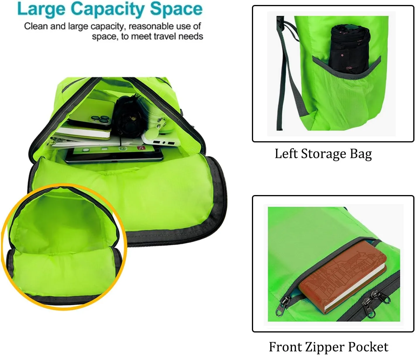 Foldable Backpack,20L Lightweight water resistant Travel Hiking Backpack for Outdoor Sports Camping Daypack Bag (Green)