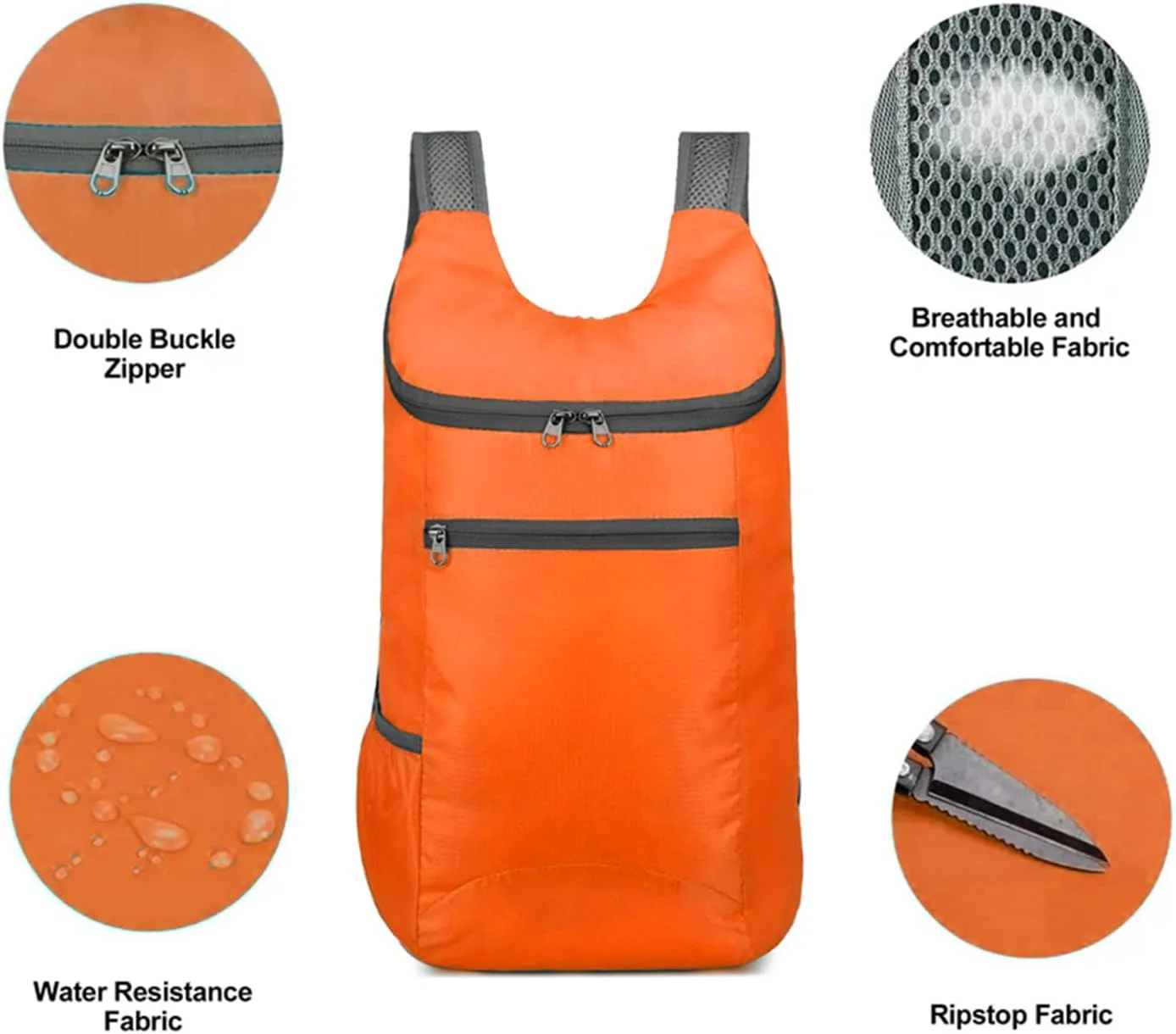 Foldable Backpack,20L Lightweight water-resistant Travel Hiking Backpack for Outdoor Sports Camping Daypack Bag (Orange)
