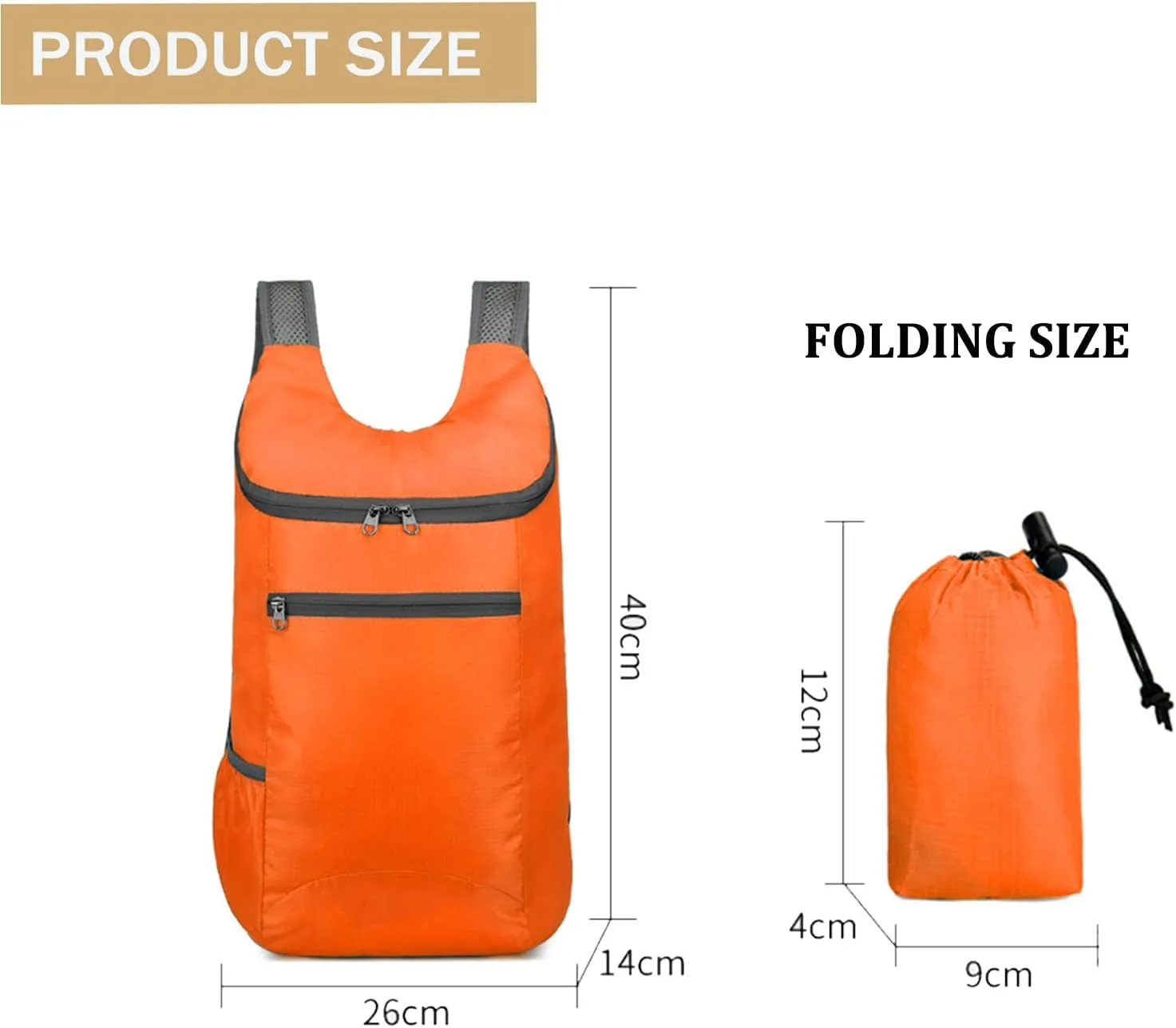 Foldable Backpack,20L Lightweight water-resistant Travel Hiking Backpack for Outdoor Sports Camping Daypack Bag (Orange)
