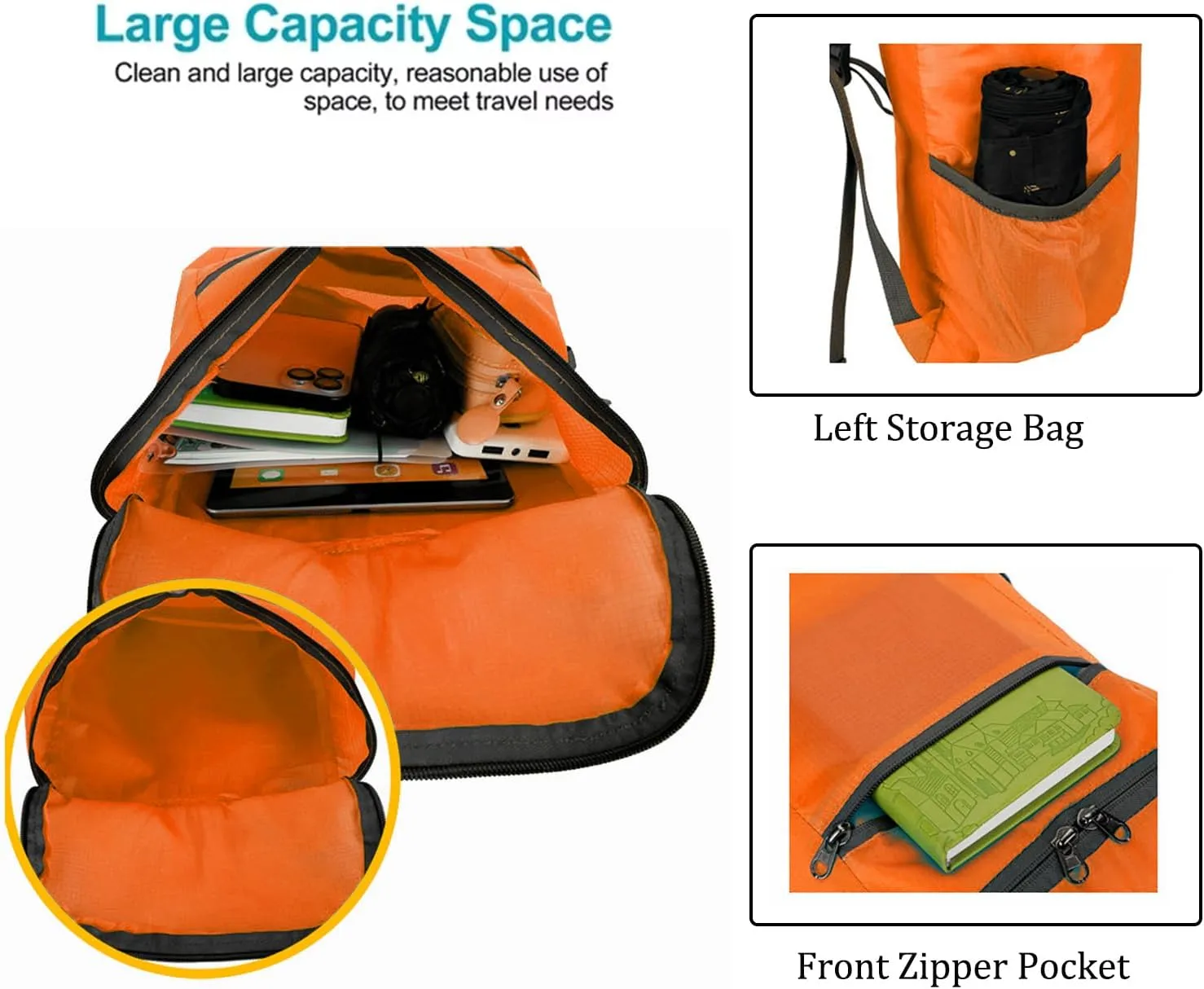 Foldable Backpack,20L Lightweight water-resistant Travel Hiking Backpack for Outdoor Sports Camping Daypack Bag (Orange)