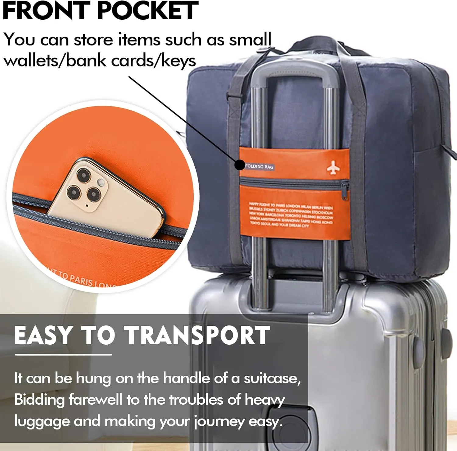 Foldable Travel Duffel Bag Sports Gym Tote Water Resistant Carry on Luggage bag Weekender Overnight Bag