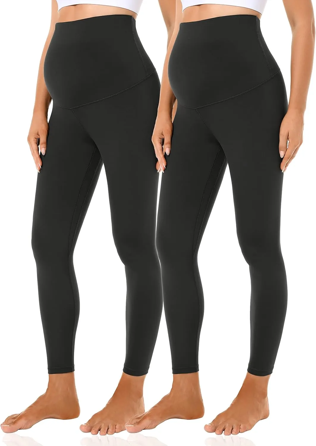 Foucome Women's Maternity Fleece Lined Leggings with Pockets Over The Belly Pregnancy Winter Warm Workout Yoga Pants