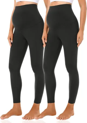 Foucome Women's Maternity Fleece Lined Leggings with Pockets Over The Belly Pregnancy Winter Warm Workout Yoga Pants