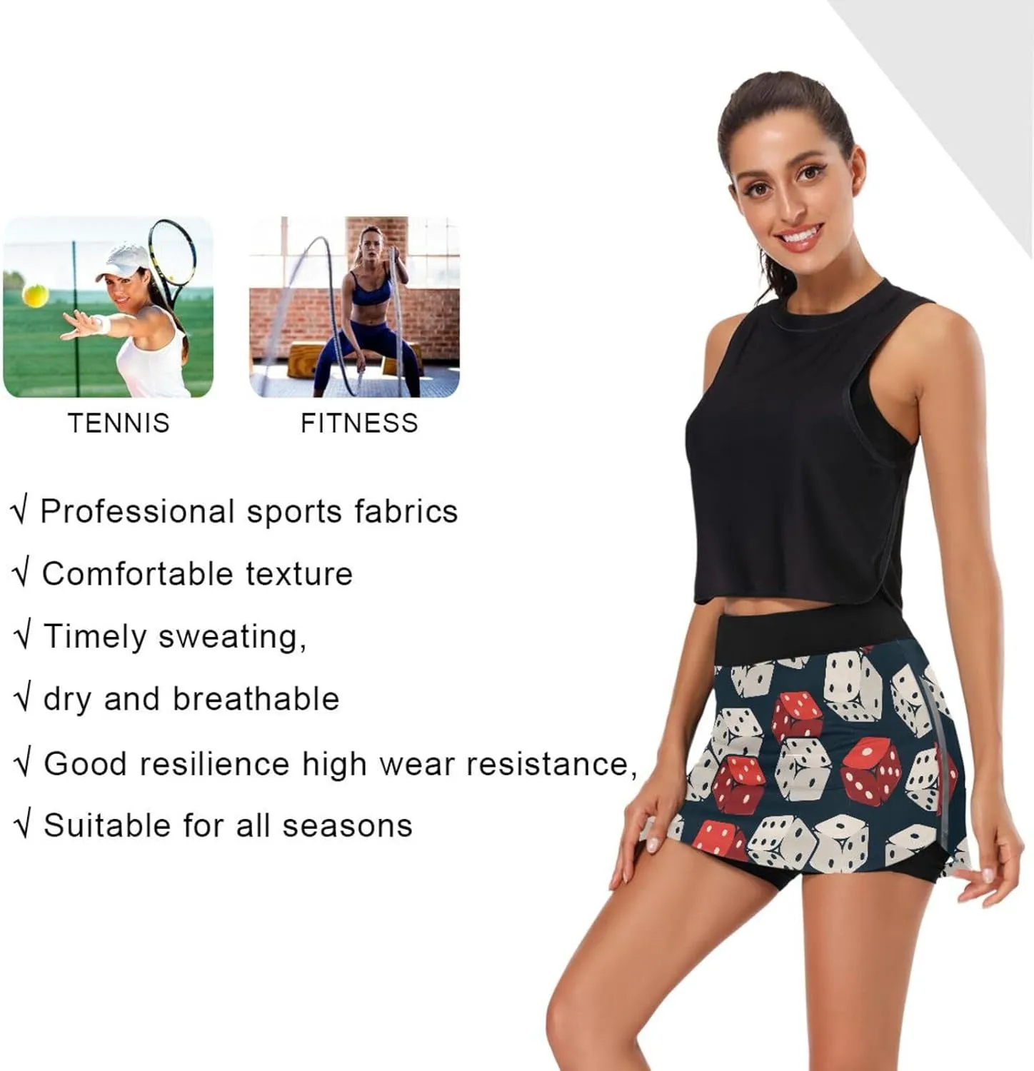 Gambling Casino Athletic Tennis Golf Skorts Skirts for Women Workout Running Sports Skirts S