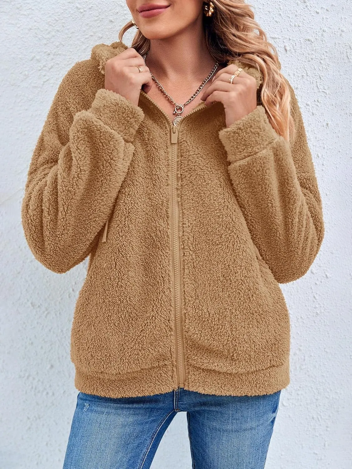 GAMISOTE Womens Fuzzy Sherpa Fleece Jacket Zip Up Oversized Winter Warm Sweatshirt Hoodies 2024