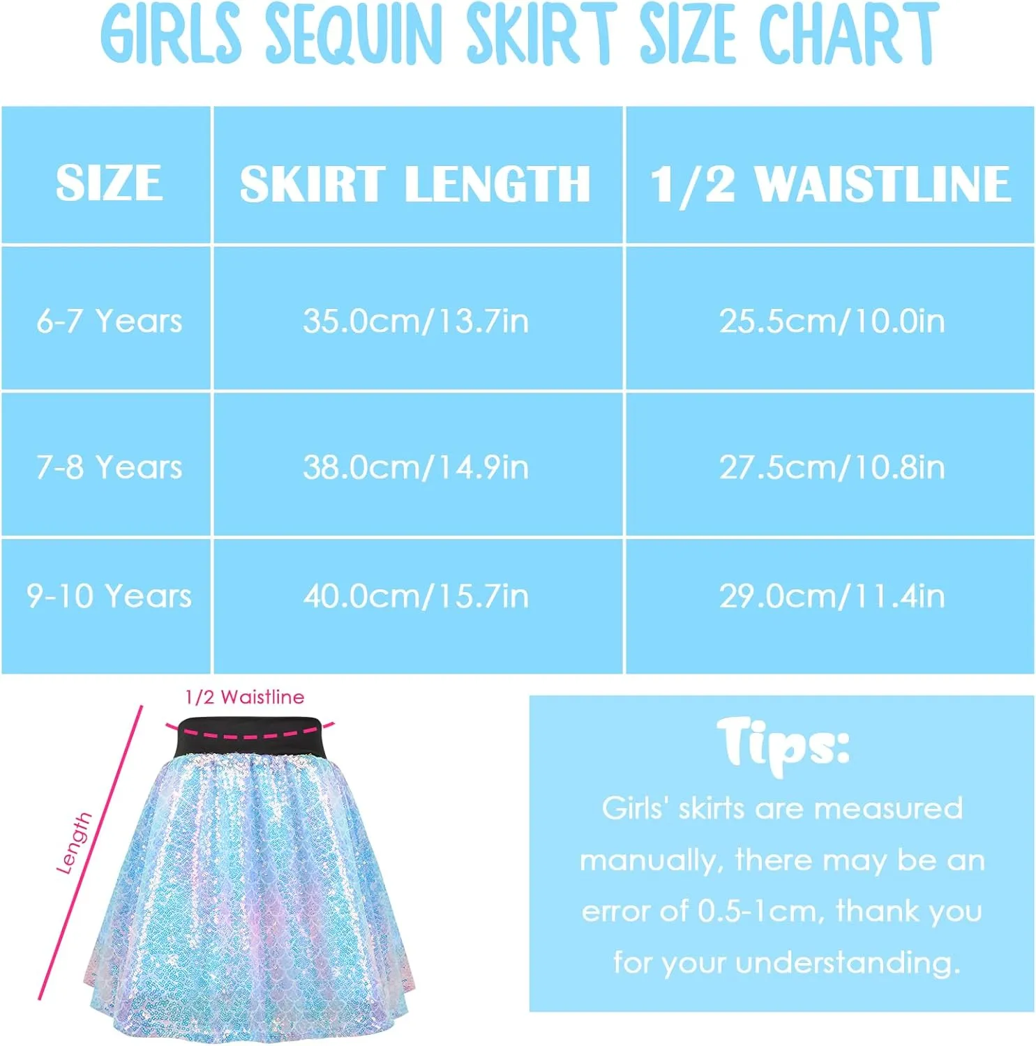 Girls Sequin Skirt, Kids Sparkly Skirt Rainbow Glitter Skirt Skorts for 6-10 Years