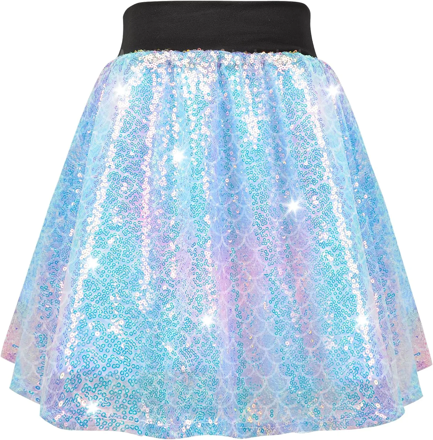 Girls Sequin Skirt, Kids Sparkly Skirt Rainbow Glitter Skirt Skorts for 6-10 Years