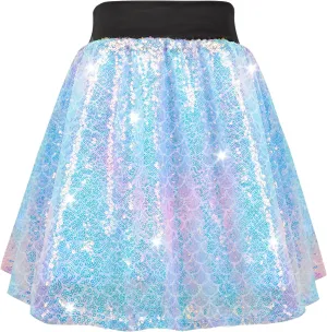 Girls Sequin Skirt, Kids Sparkly Skirt Rainbow Glitter Skirt Skorts for 6-10 Years