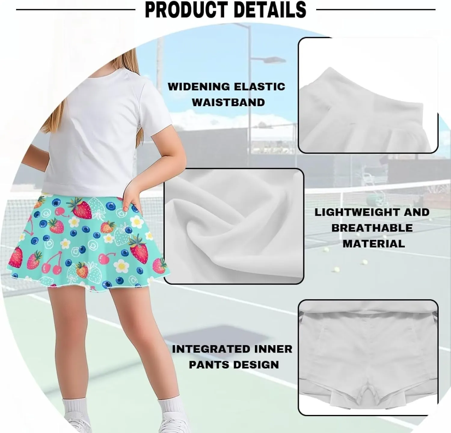 Girls Tennis Skirt with Built in Shorts Athletic Golf Skort with Pockets for Girls 5-14 Y