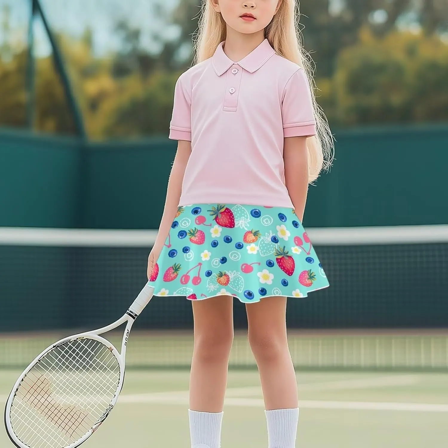 Girls Tennis Skirt with Built in Shorts Athletic Golf Skort with Pockets for Girls 5-14 Y