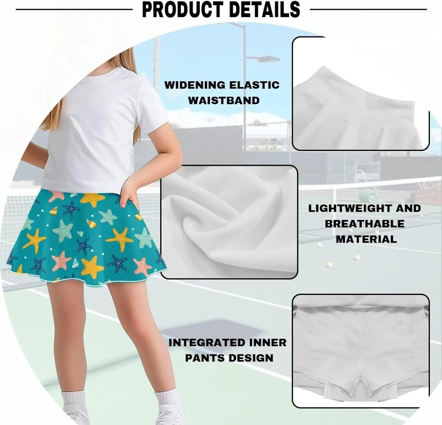 Girls Tennis Skirt with Pockets Athletic High Waisted Golf Skorts with Built in Shorts 5-14 Y