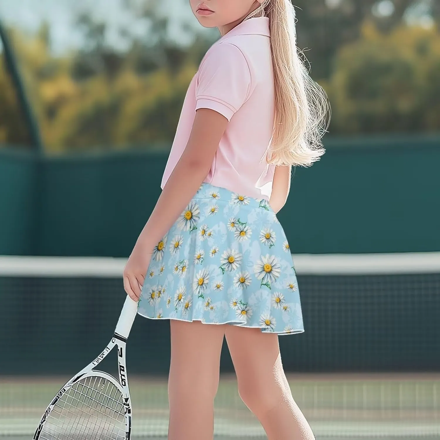 Girls Tennis Skirt with Pockets Athletic High Waisted Golf Skorts with Built in Shorts 5-14 Y