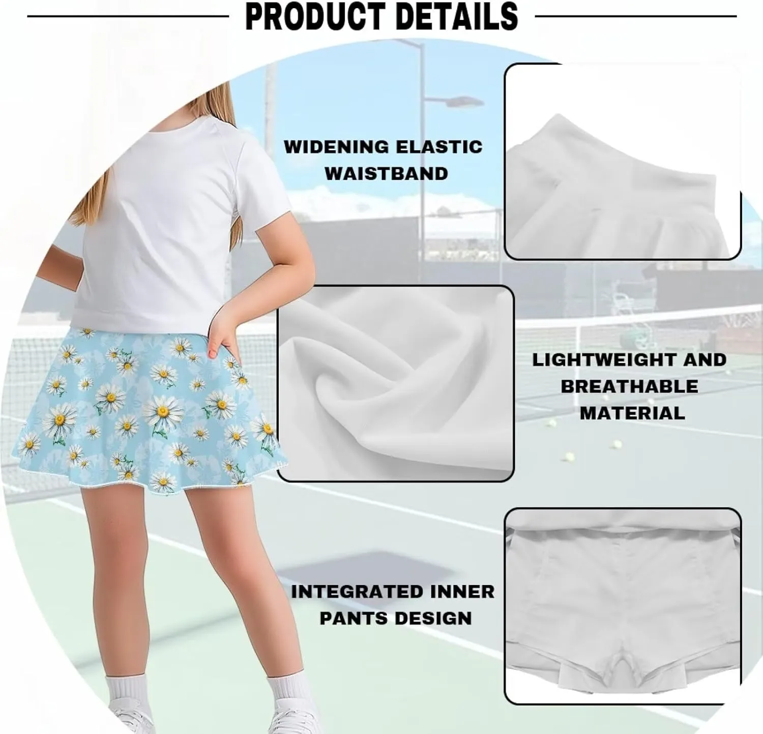 Girls Tennis Skirt with Pockets Athletic High Waisted Golf Skorts with Built in Shorts 5-14 Y