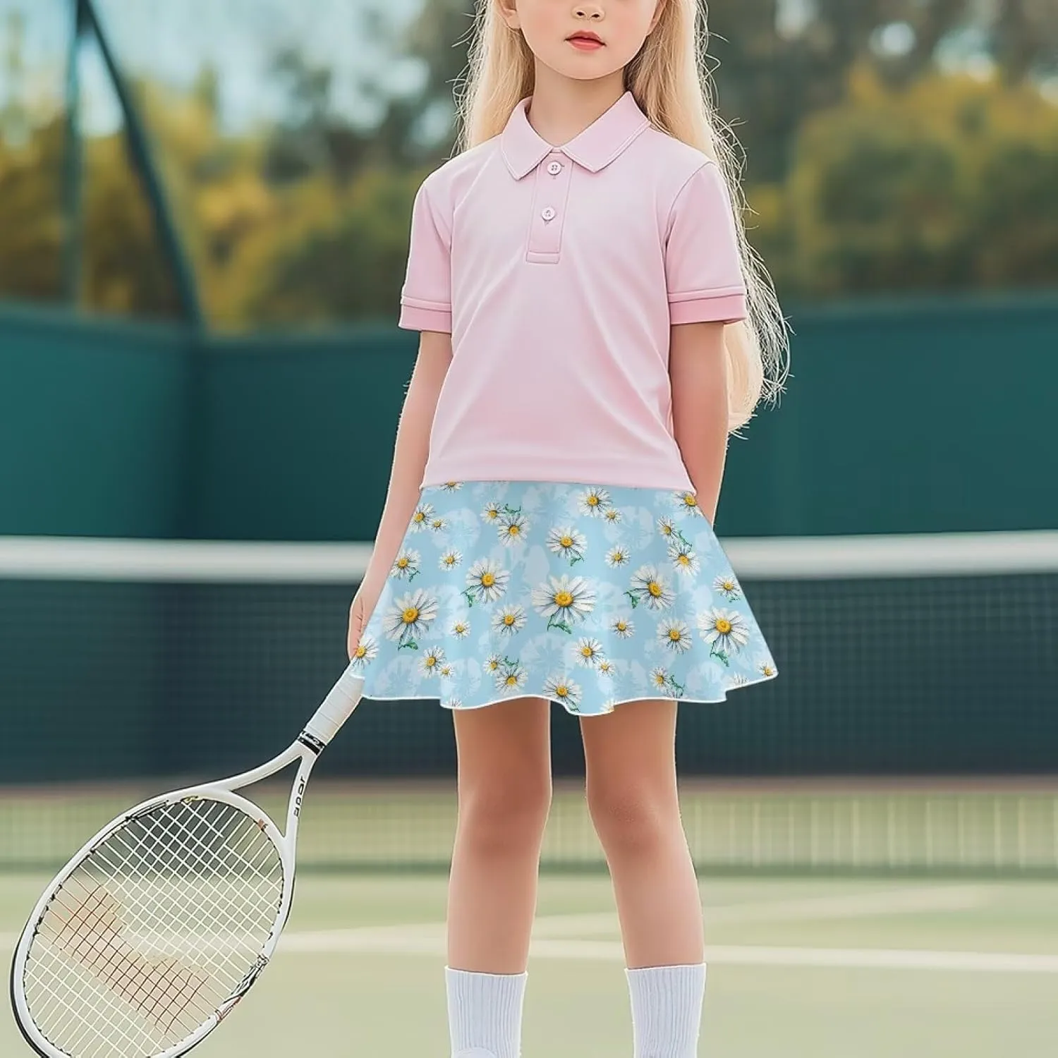 Girls Tennis Skirt with Pockets Athletic High Waisted Golf Skorts with Built in Shorts 5-14 Y