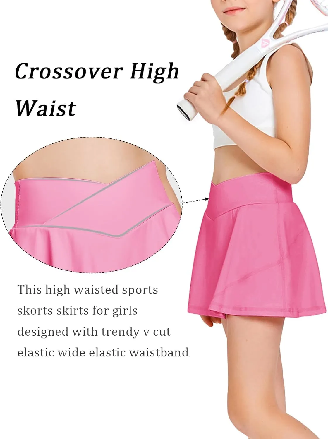 Girls Tennis Skirt with Pockets Shorts Crossover High Waisted Athletic Skorts Workout Golf Running Skirts