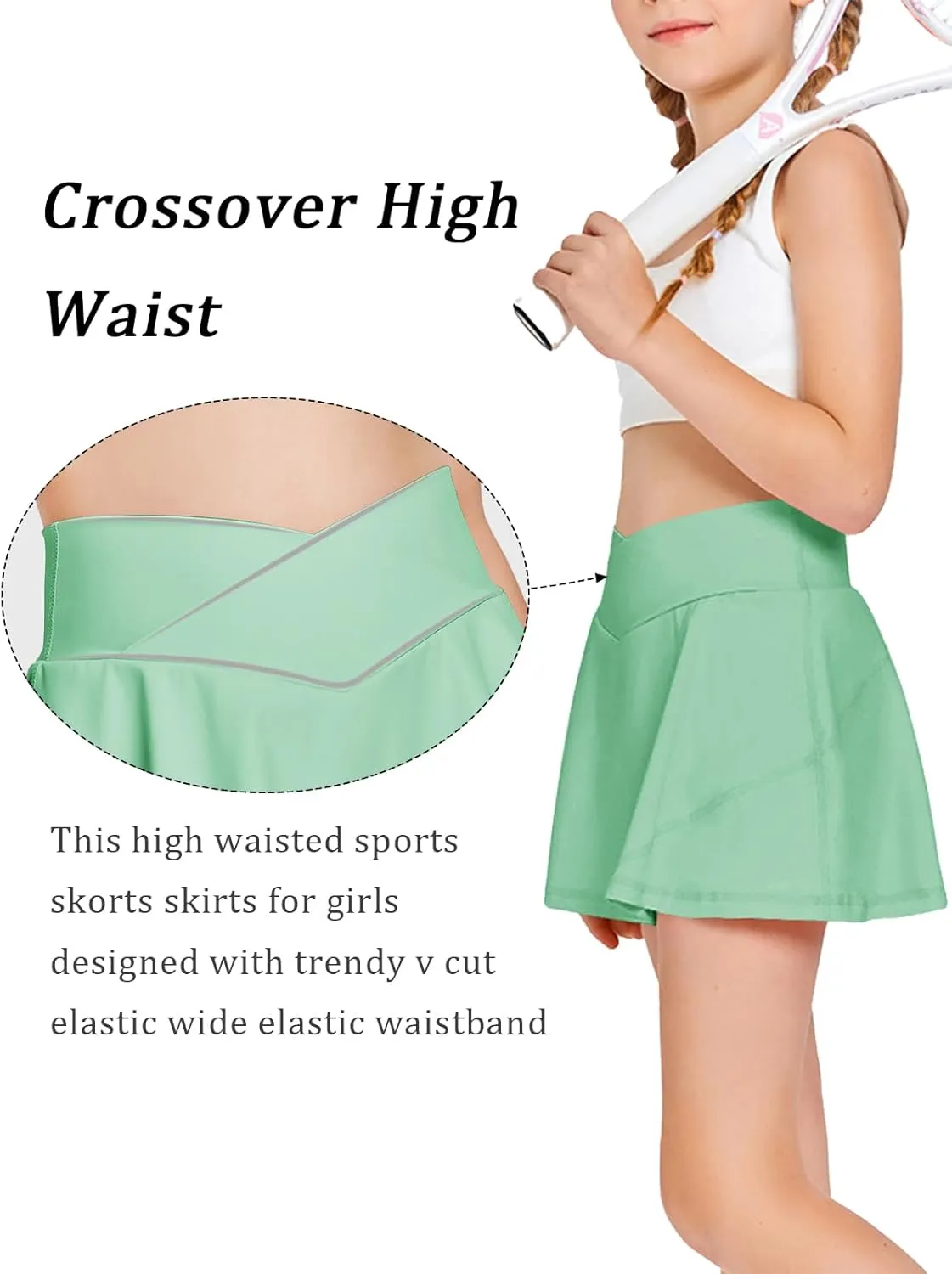 Girls Tennis Skirt with Pockets Shorts Crossover High Waisted Athletic Skorts Workout Golf Running Skirts