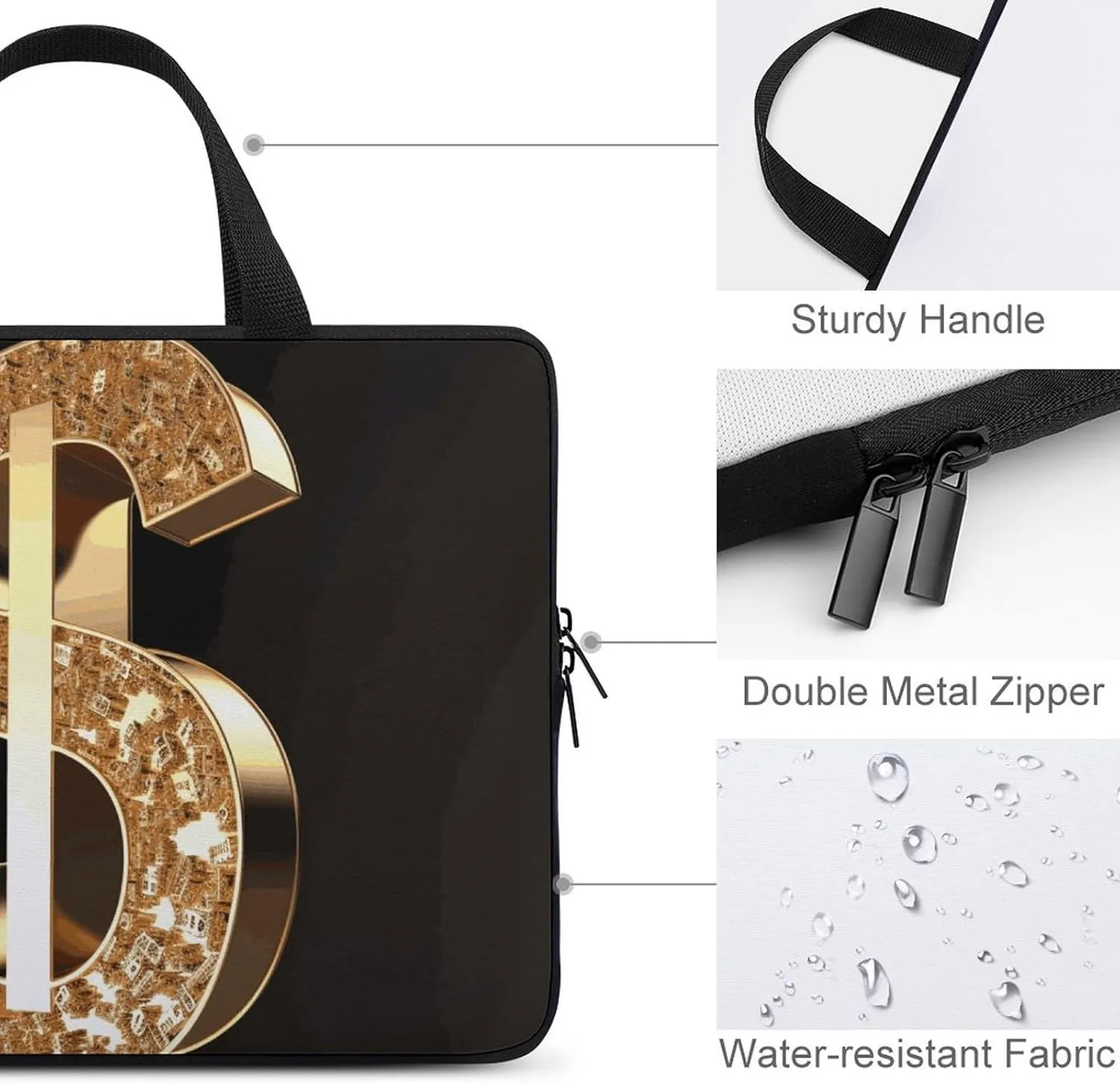 Gold Dollar Sign Laptop Bag Durable Laptop Sleeve Water-Resistant Notebook Bag for Computer Or Tablet