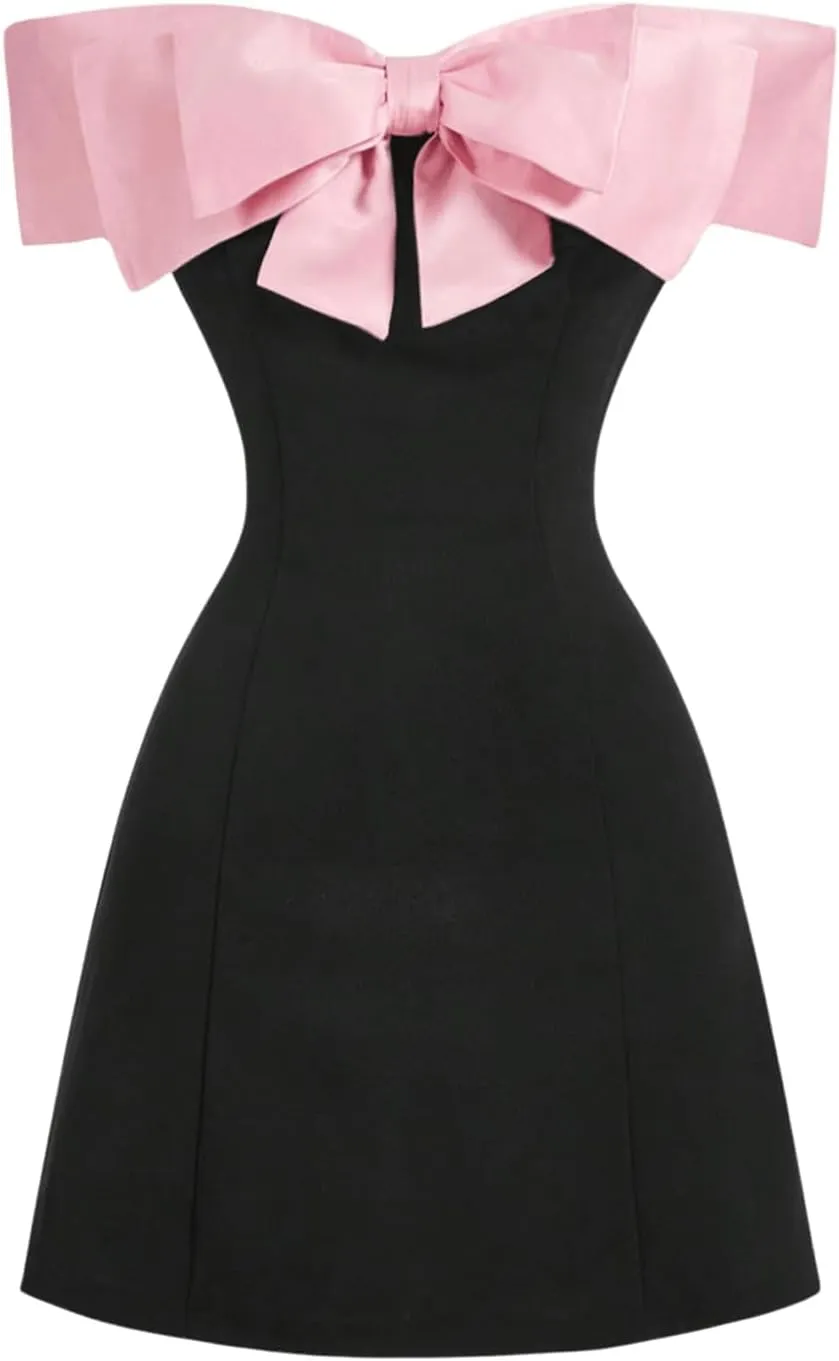 GORGLITTER Women's Bow Strapless Bodycon Mini Dress Off The Shoulder Wedding Guest Birthday Cocktail Going Out Dresses