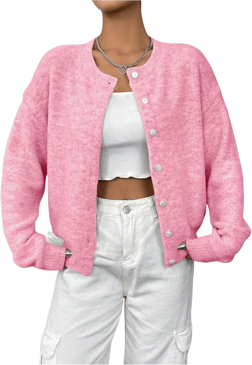 GORGLITTER Women's Button Up Knit Cardigan Open Front Fall Trendy 2025 Cute Long Sleeve Sweater