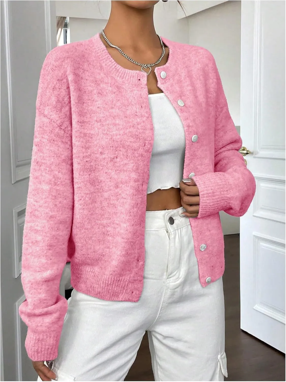 GORGLITTER Women's Button Up Knit Cardigan Open Front Fall Trendy 2025 Cute Long Sleeve Sweater