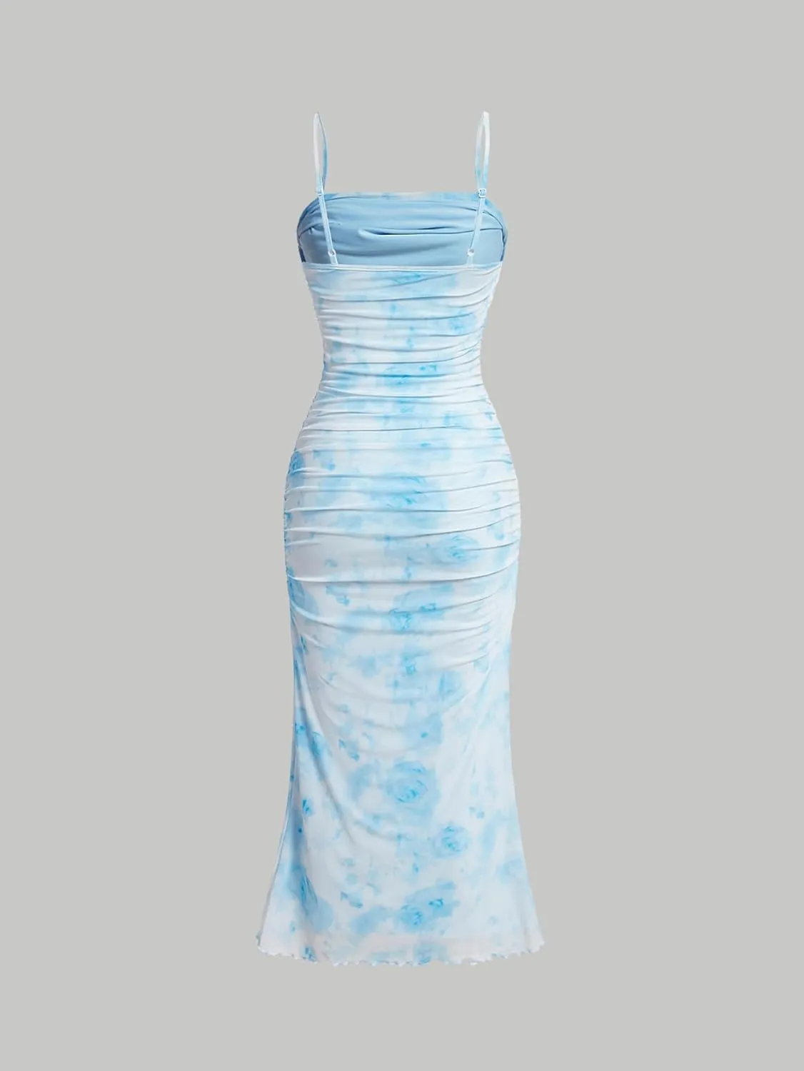 GORGLITTER Women's Floral Ruched Bodycon Midi Dress Mesh Sleeveless Fishtail Cami Dresses