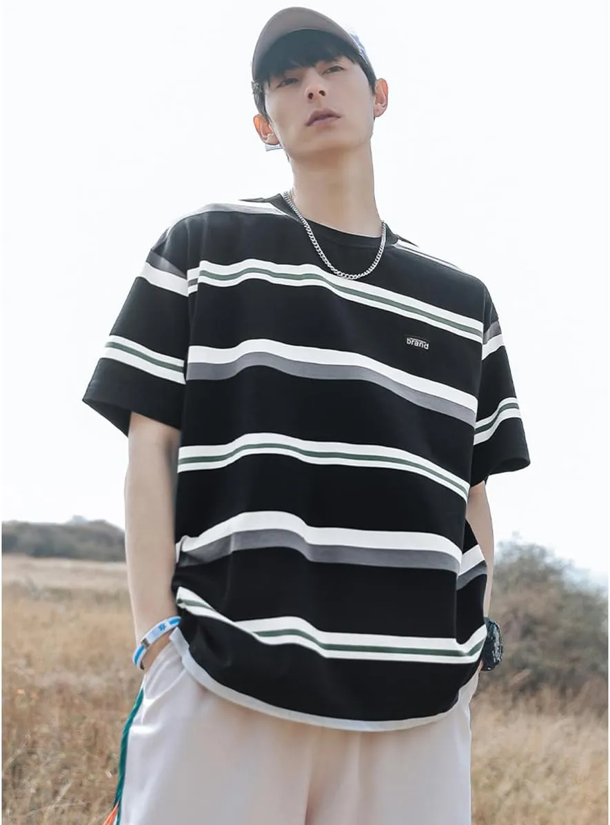 Gothic Casual Loose Oversized T-Shirt Harajuku Street Trend Men and Women Wearing Printed Stripes for Couples
