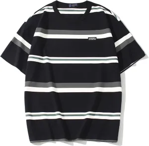 Gothic Casual Loose Oversized T-Shirt Harajuku Street Trend Men and Women Wearing Printed Stripes for Couples