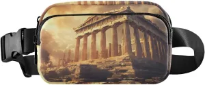 Greek Temple Fanny Pack Water Resistant, Women Men Waist Pack Sling Bag Purse for Travel Hiking