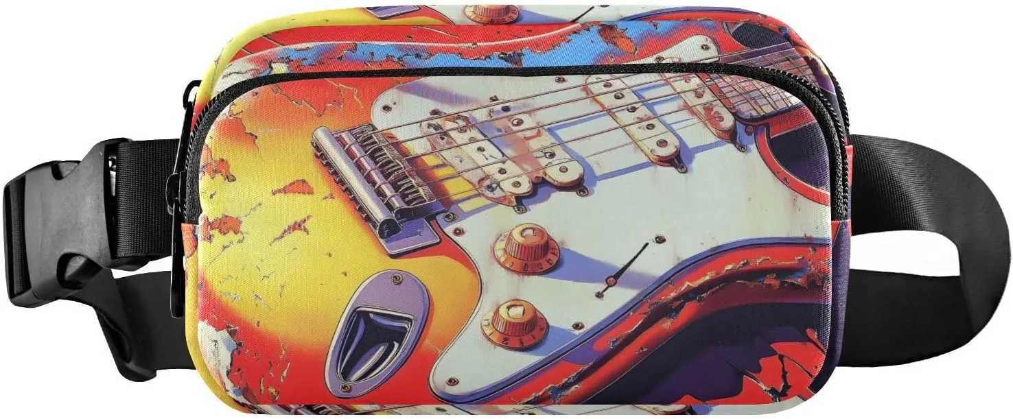 Guitar Painting Fanny Pack Water Resistant, Women Men Waist Pack Sling Bag Purse for Travel Hiking