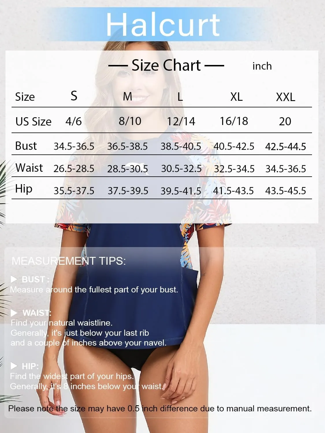 Halcurt Women's Short Sleeve Rash Guard Top with Built in Bra Side Pockets Swim Shirts UPF50  Swimsuit