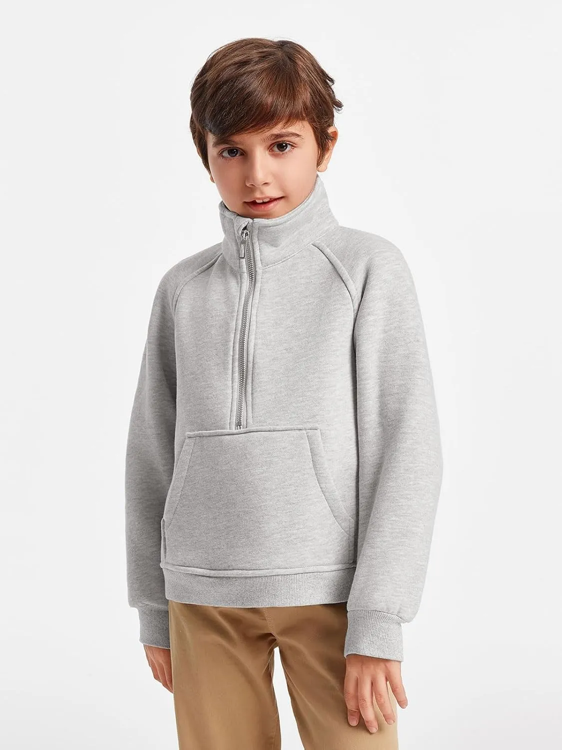 Haloumoning Boys Thumb Hole Sweatshirts Half Zipper Long Sleeve Fleece Pullover with Pockets 5-14 Years