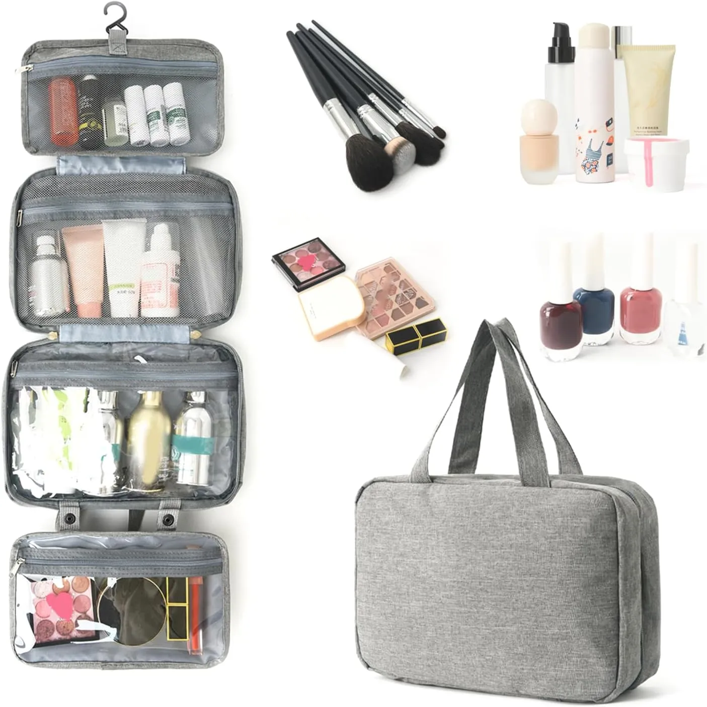Hanging Travel Toiletry Bag Makeup Organiser Portable Water Resistant Small Cosmetic Storage Pouches for Women Girls