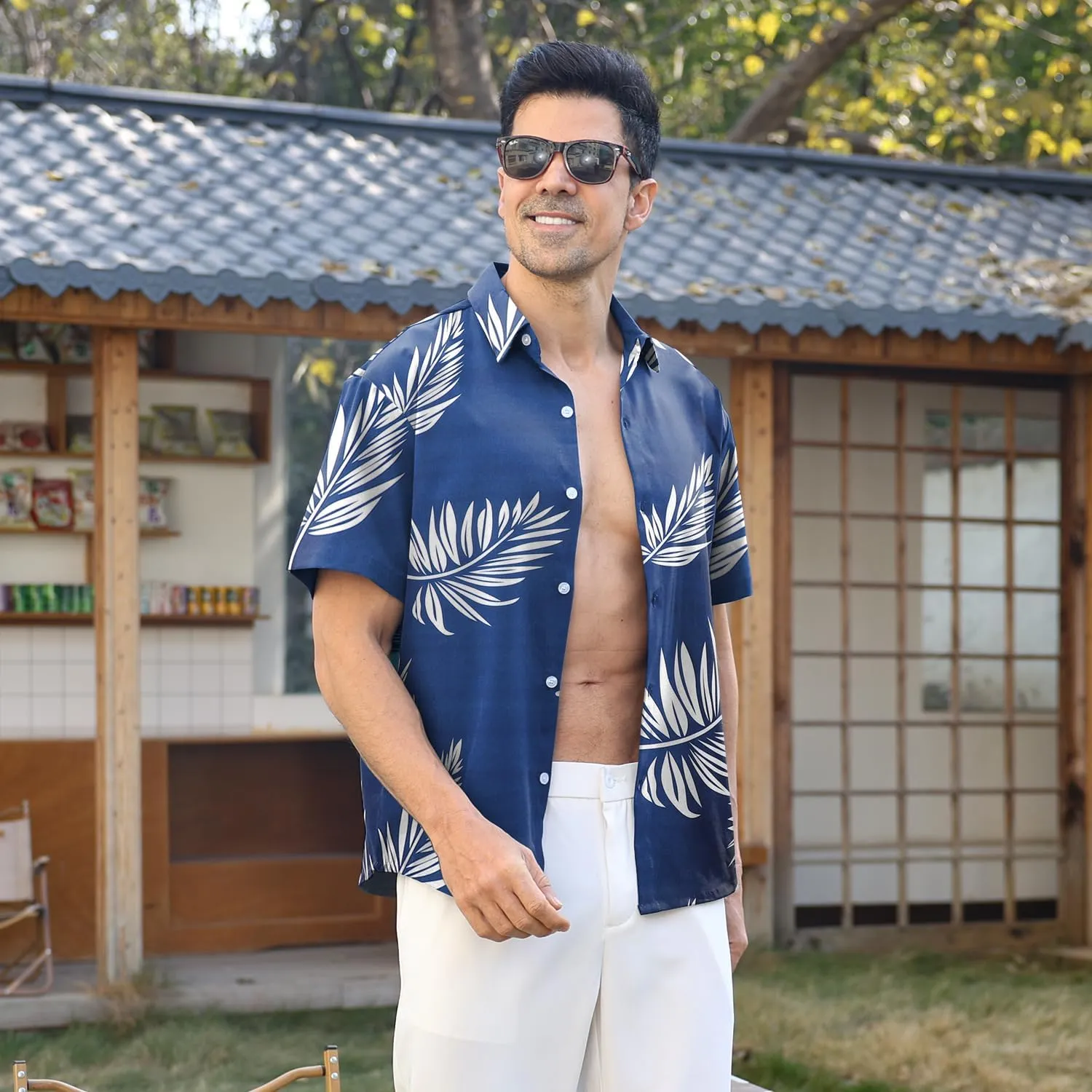 Hawaiian Shirt for Men Sleeves Printed Casual Button Down Summer Beach Dress Shirts