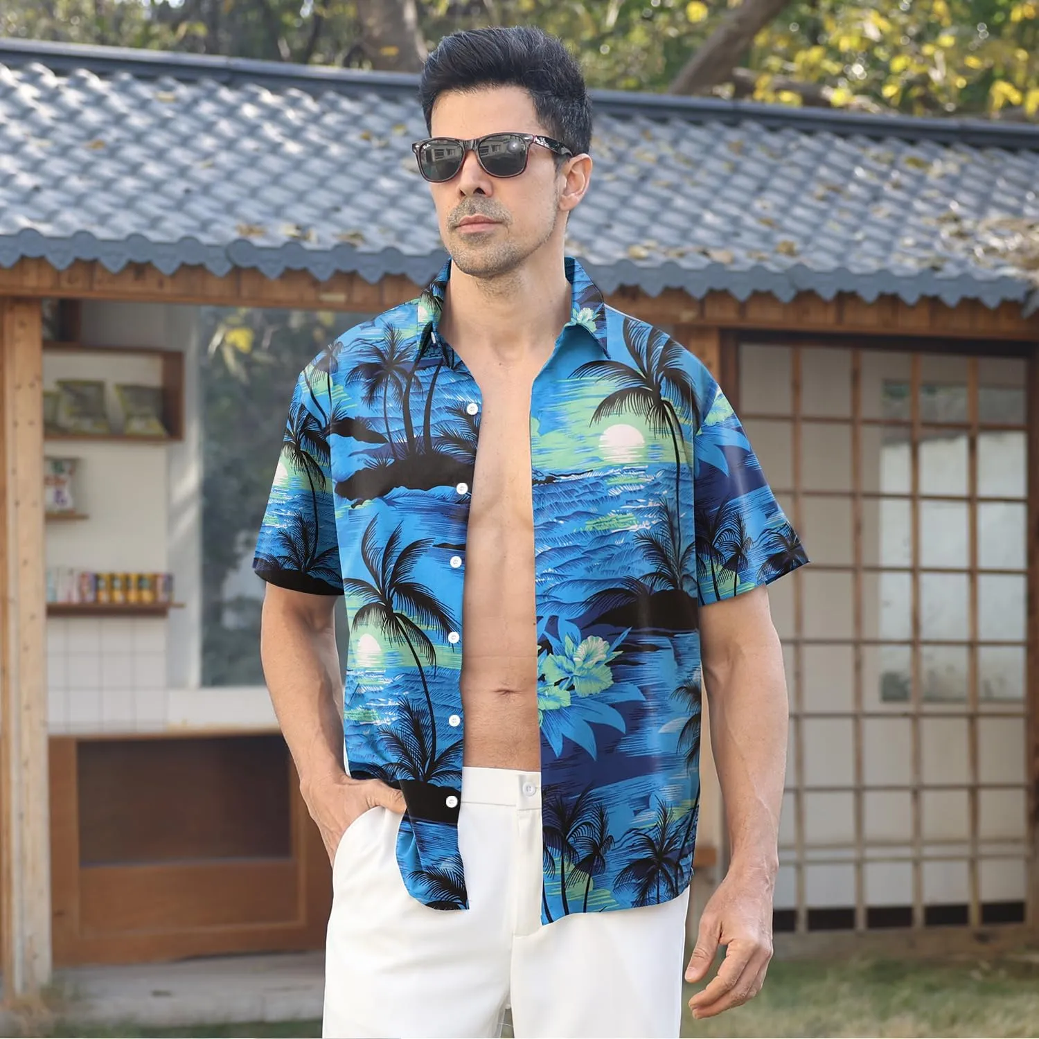 Hawaiian Shirt for Men Sleeves Printed Casual Button Down Summer Beach Dress Shirts