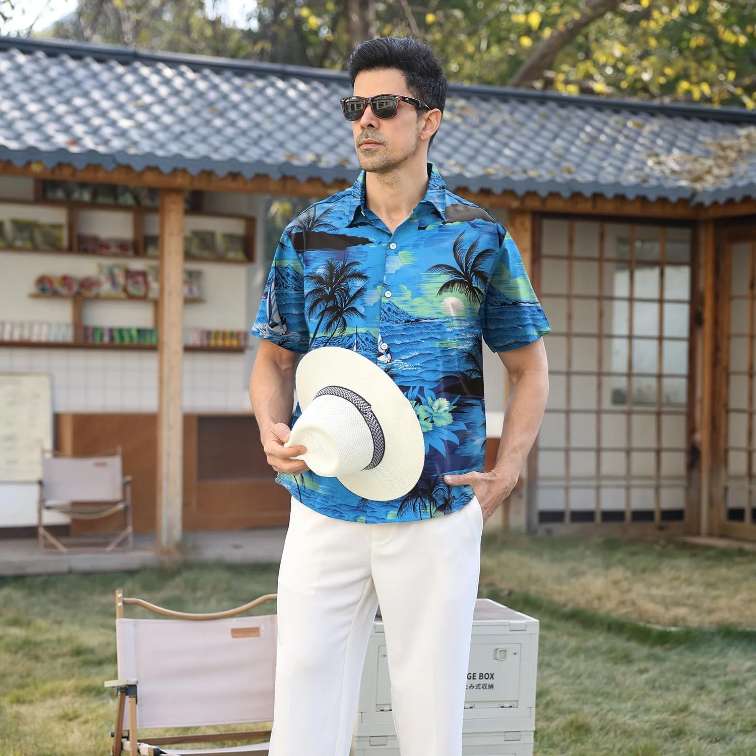 Hawaiian Shirt for Men Sleeves Printed Casual Button Down Summer Beach Dress Shirts
