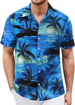 Hawaiian Shirt for Men Sleeves Printed Casual Button Down Summer Beach Dress Shirts