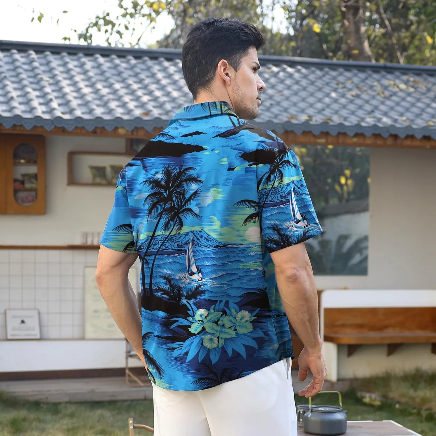Hawaiian Shirt for Men Sleeves Printed Casual Button Down Summer Beach Dress Shirts