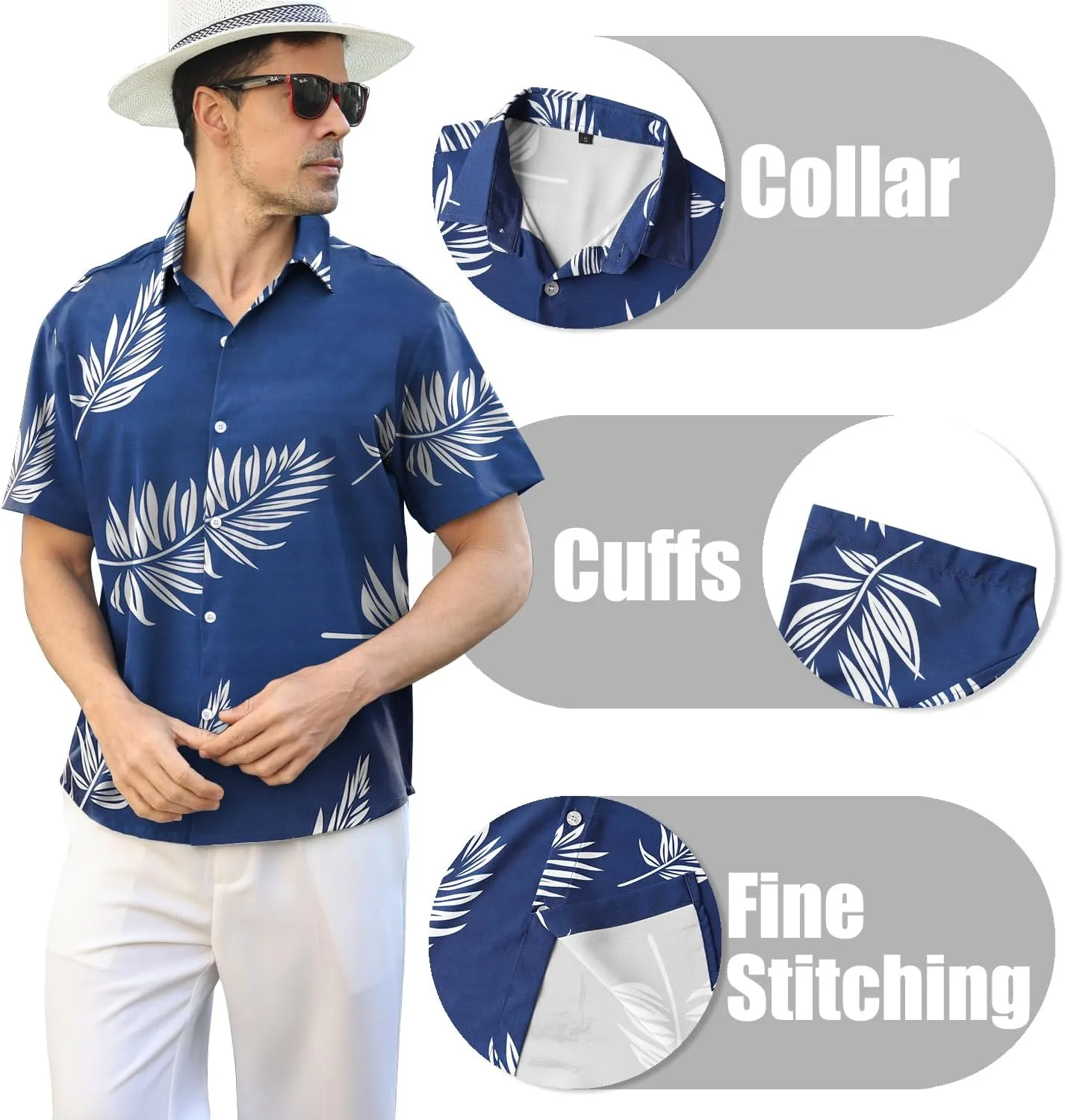 Hawaiian Shirt for Men Sleeves Printed Casual Button Down Summer Beach Dress Shirts