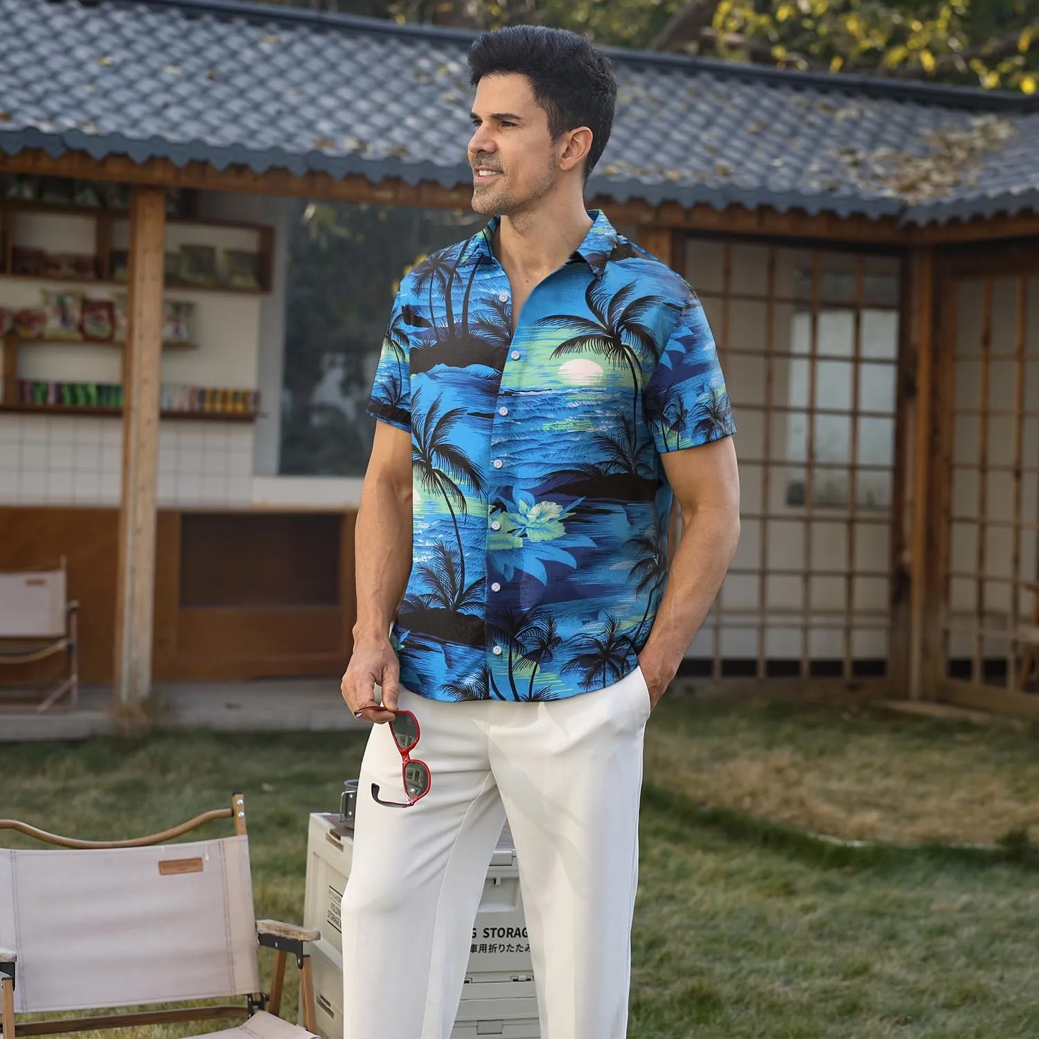 Hawaiian Shirt for Men Sleeves Printed Casual Button Down Summer Beach Dress Shirts